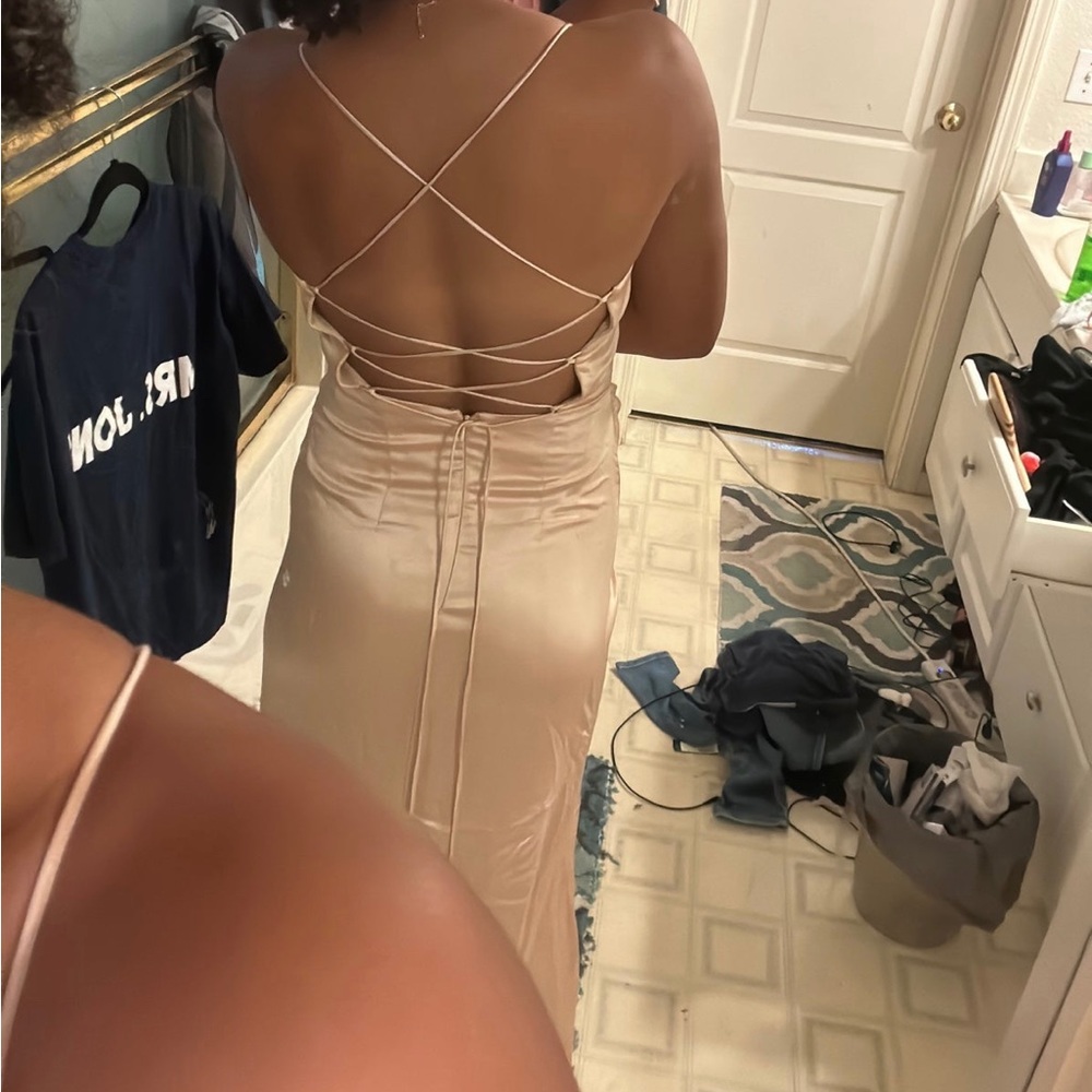 champagne prom dress